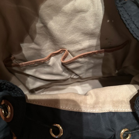 Tory Burch backpack black nylon brown leather multiple zipper and open pockets main image 4